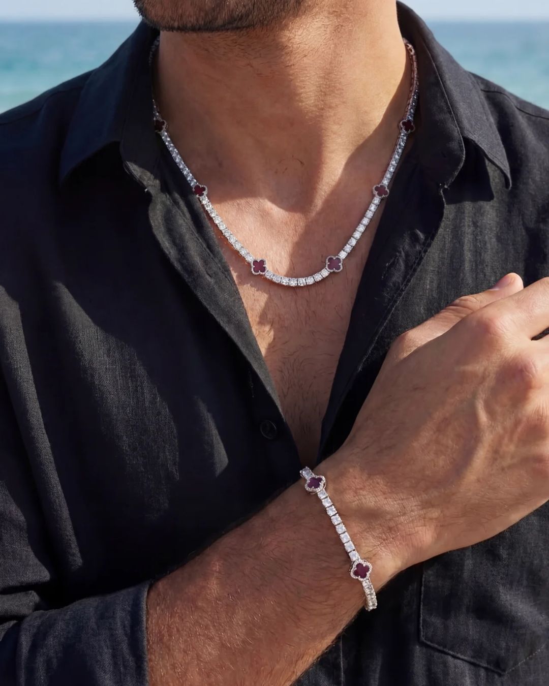 Clover Bracelet | Burgundy Silver