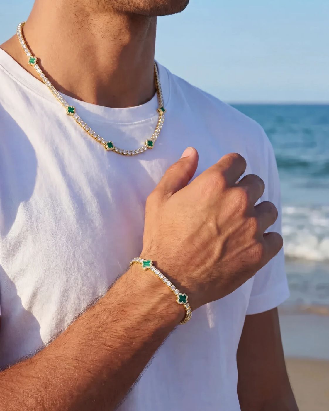 Clover Bracelet | Malachite Gold