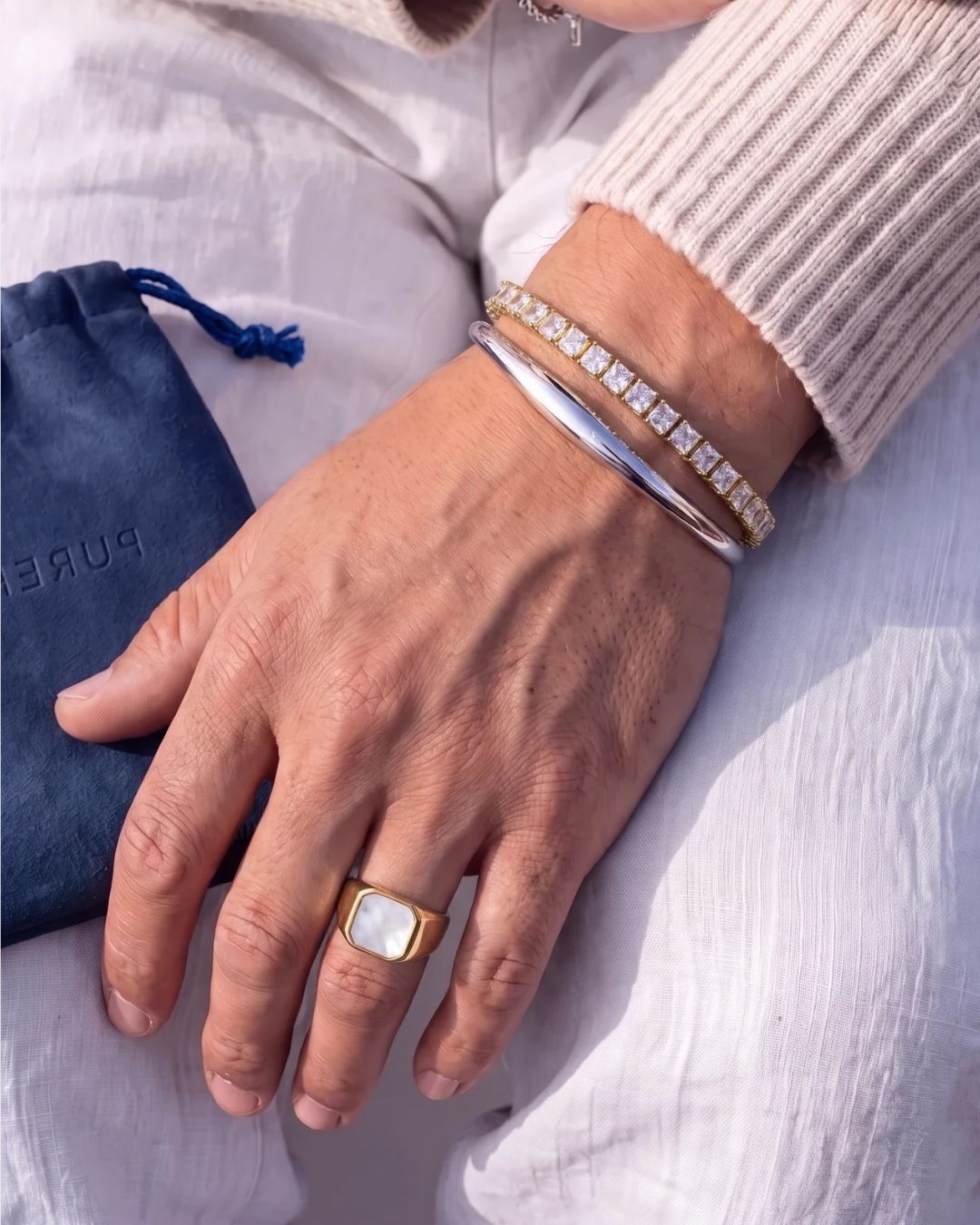 Square Tennis Bracelet | Quartz Silver
