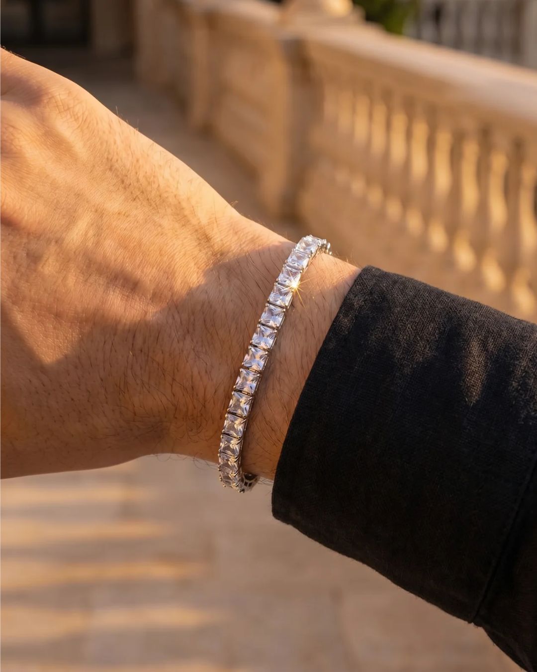 Square Tennis Bracelet 5mm | Quartz Silver