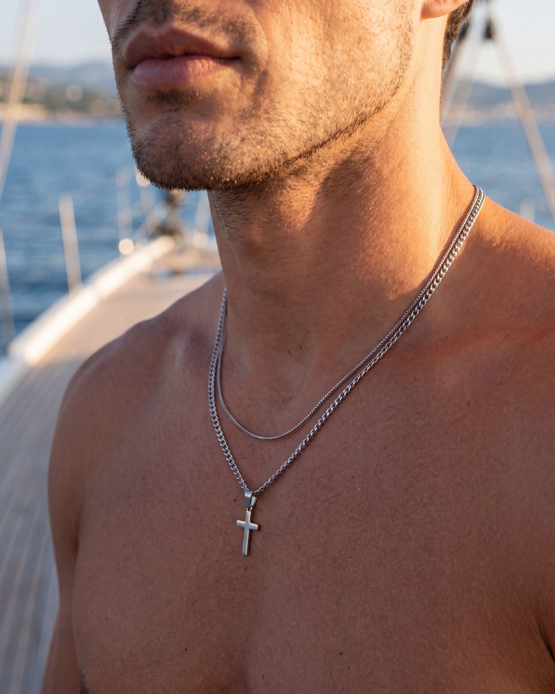 Square & Cross Necklace Duo | Silver
