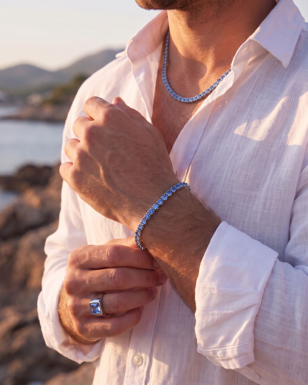 Tennis Bracelet | Aquamarine Blue Silver