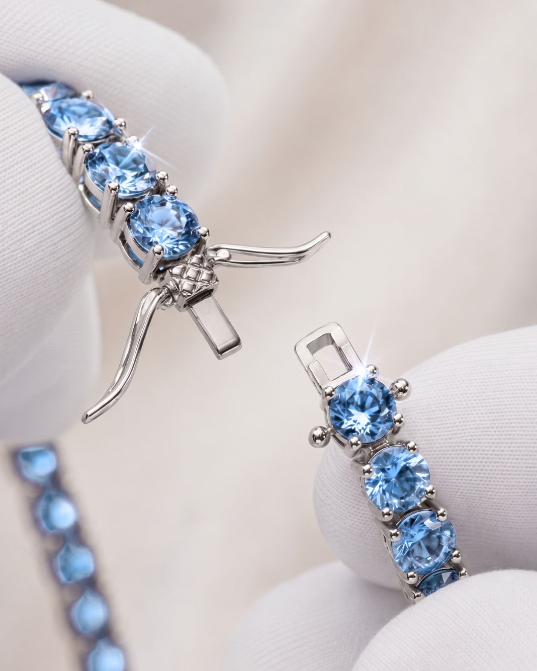 Tennis Necklace | Aquamarine Blue Silver