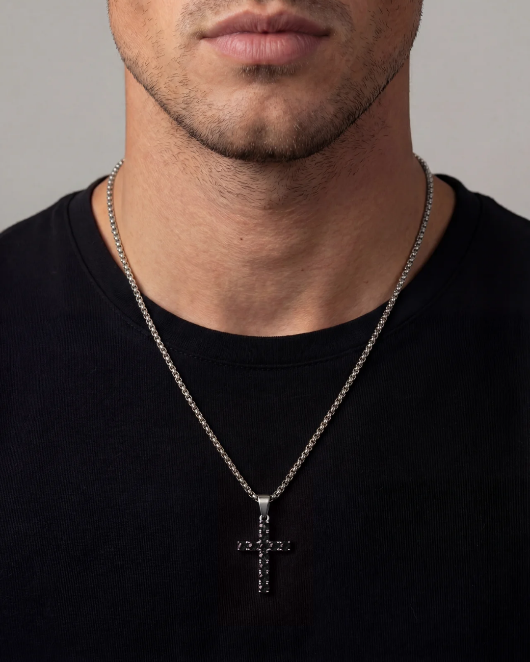 Zirconia Cross Necklace | Onyx Black