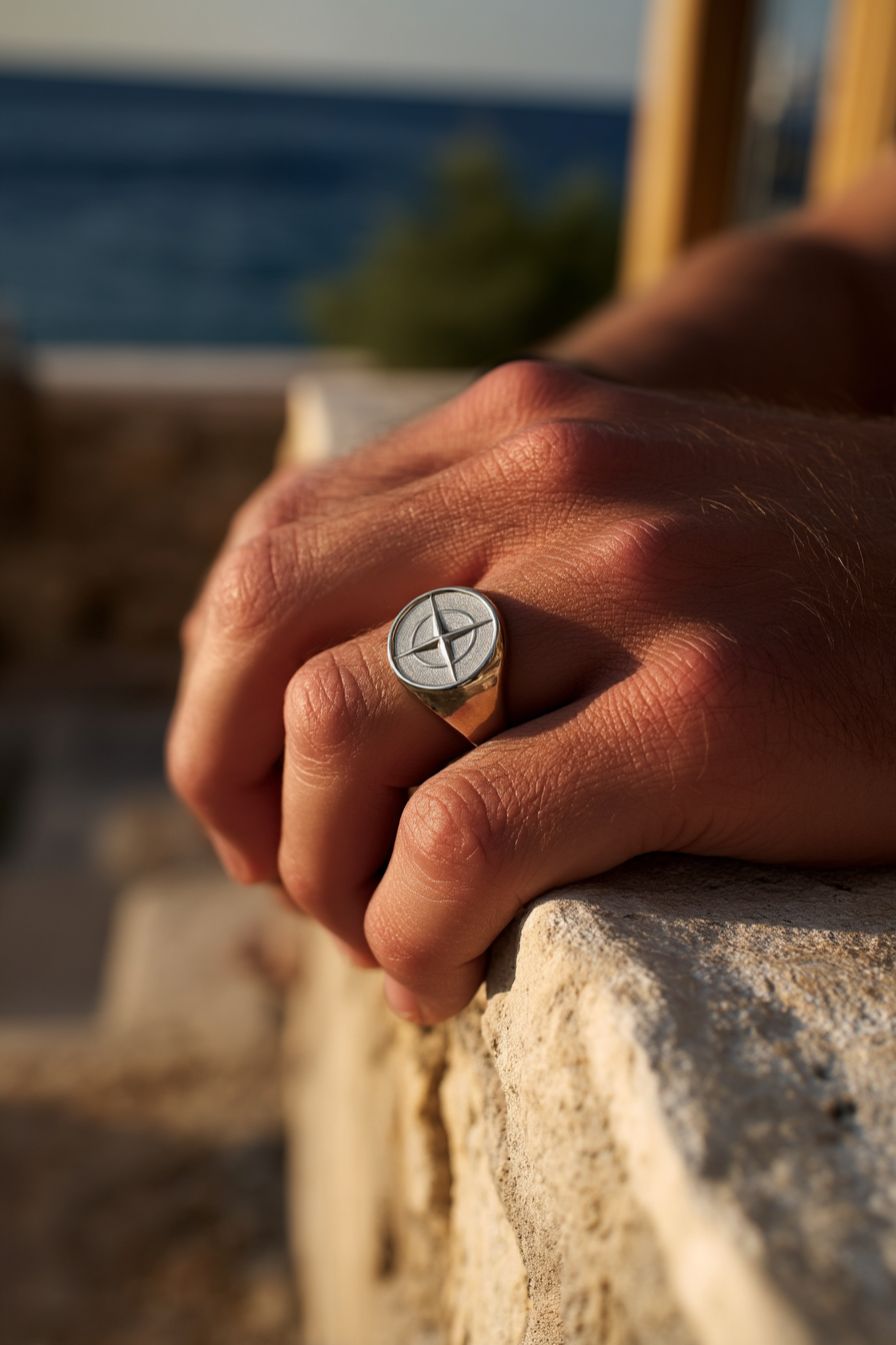 Pureform Compass Ring | Titanium Steel