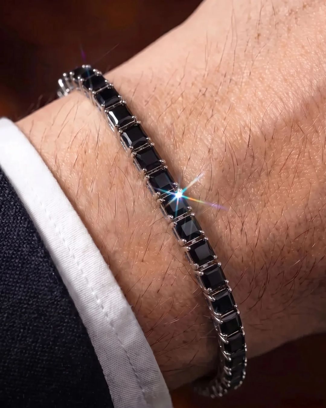 Square Tennis Bracelet 5mm | Onyx Black Silver