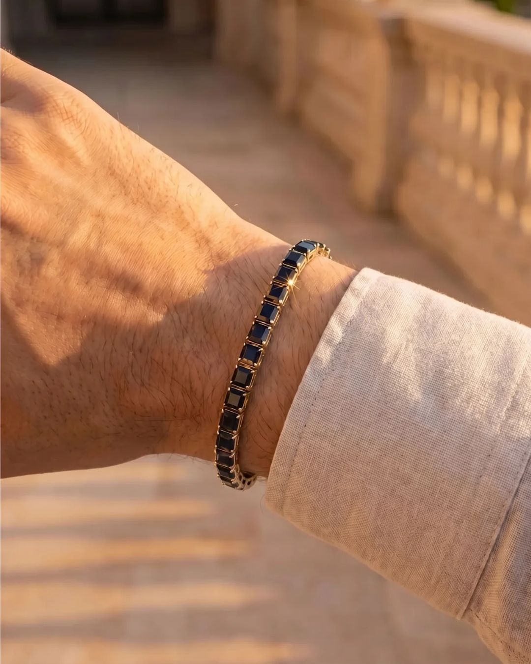 Square Tennis Bracelet 5mm | Onyx Black 18K Gold