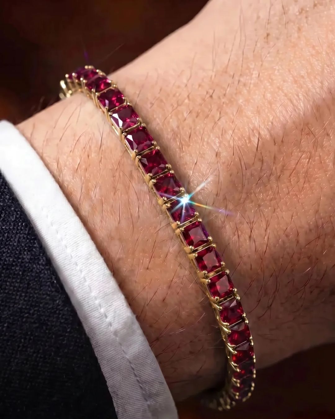 Square Tennis Bracelet 5mm | Ruby Red 18K Gold