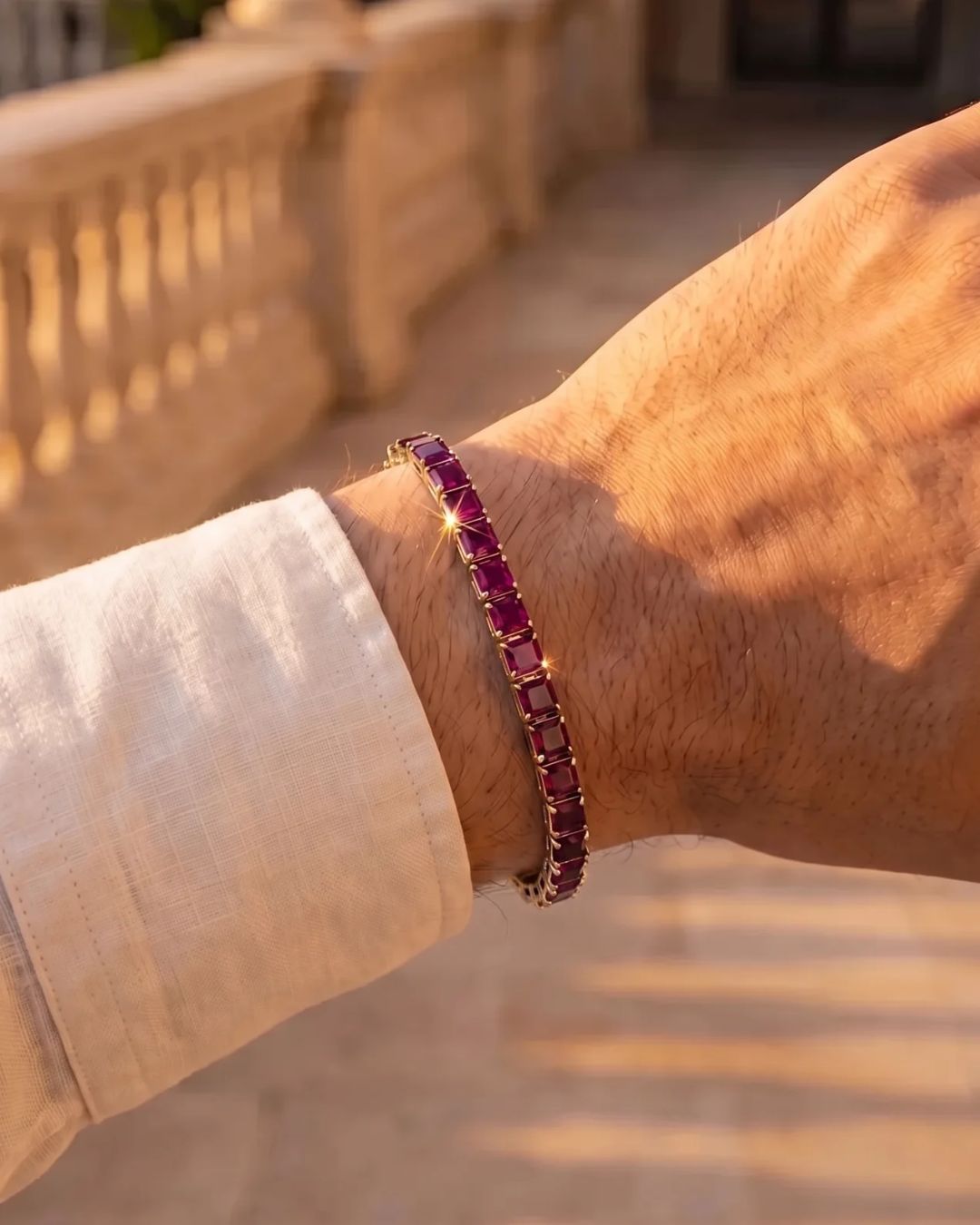 Square Tennis Bracelet 5mm | Ruby Red 18K Gold