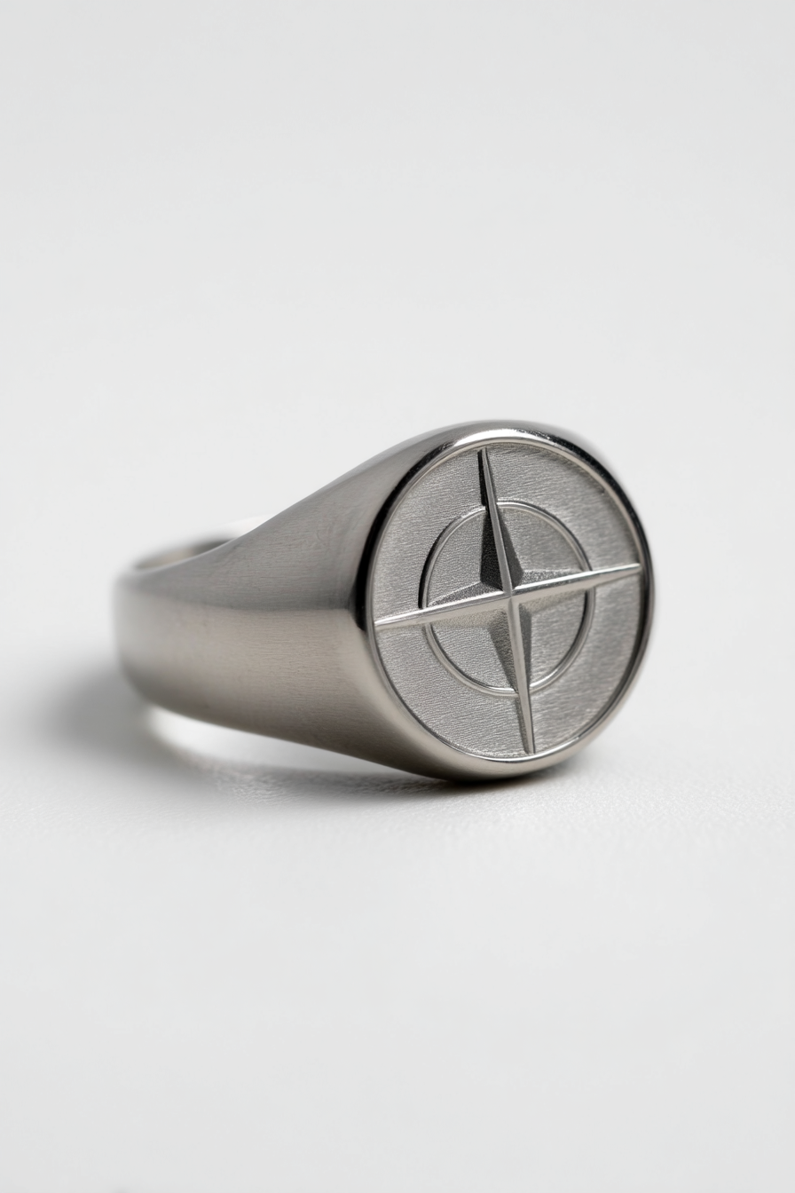 Pureform Compass Ring | Titanium Steel