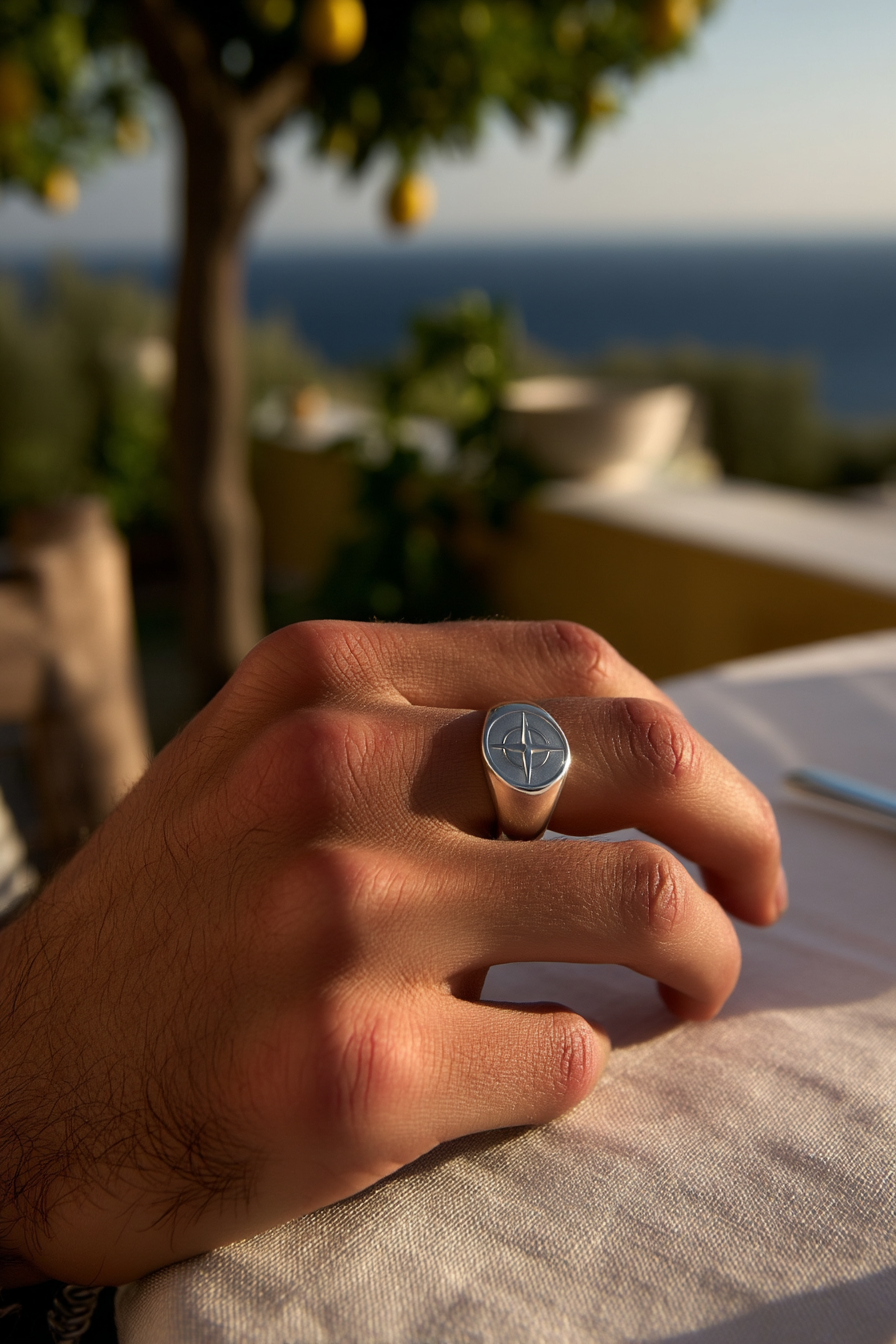 Pureform Compass Ring | Titanium Steel