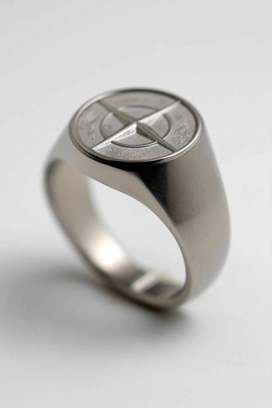 Pureform Compass Ring | Titanium Steel