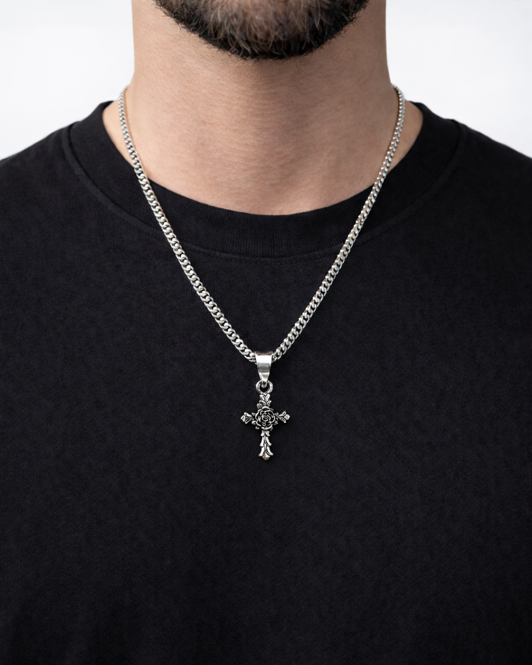 Rose Cross Necklace | Titanium